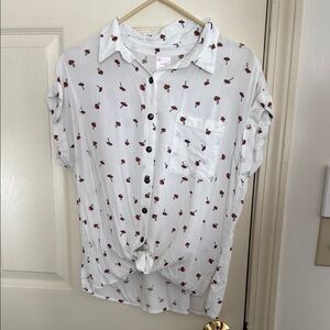 Mushroom Cropped Button-Up Shirt